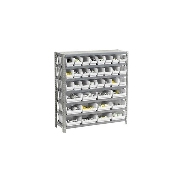 Global Equipment Steel Shelving with 48 4"H Plastic Shelf Bins Ivory